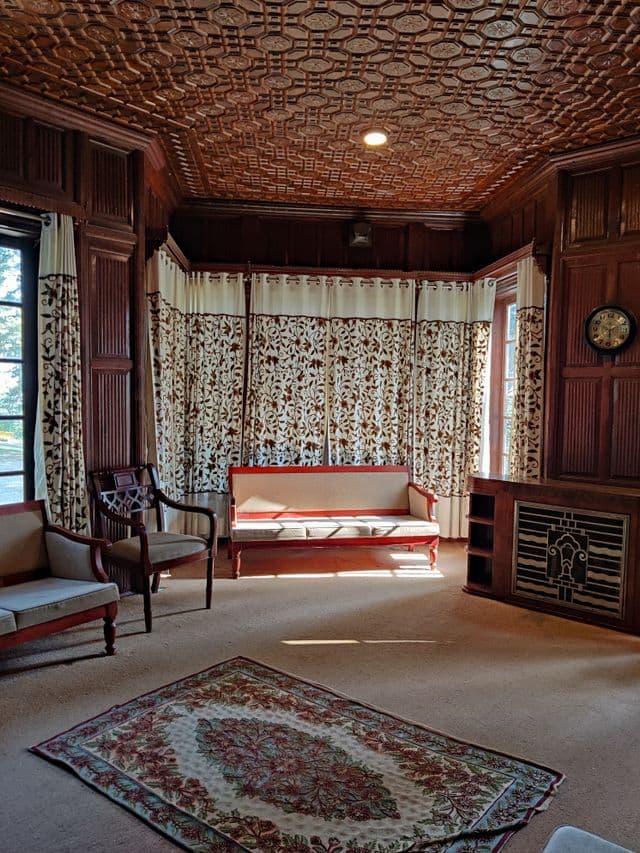 Renovated interior with vaulted wood ceiling